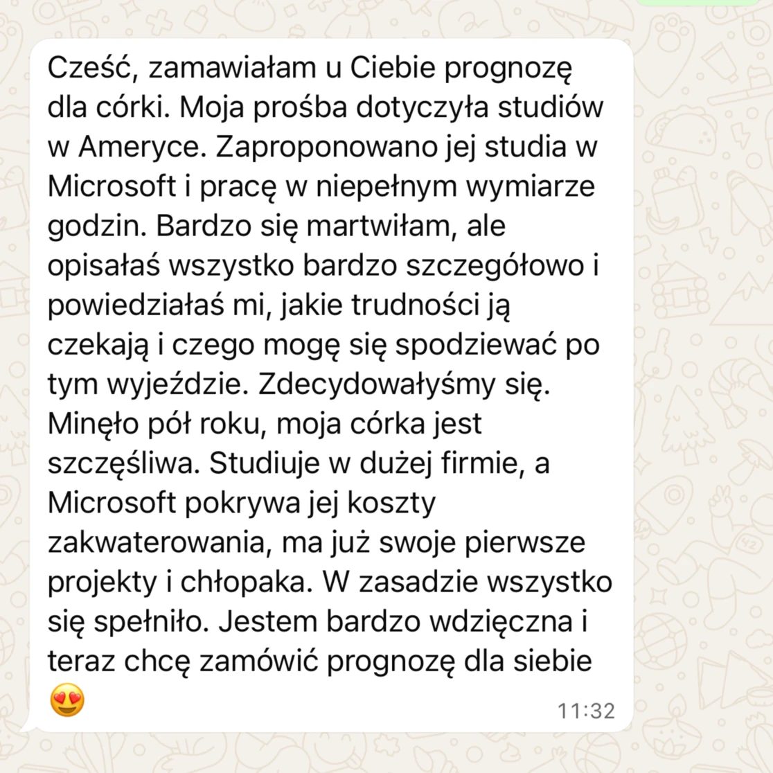 Opinia klientki o prognozie dotyczącej studiów córki