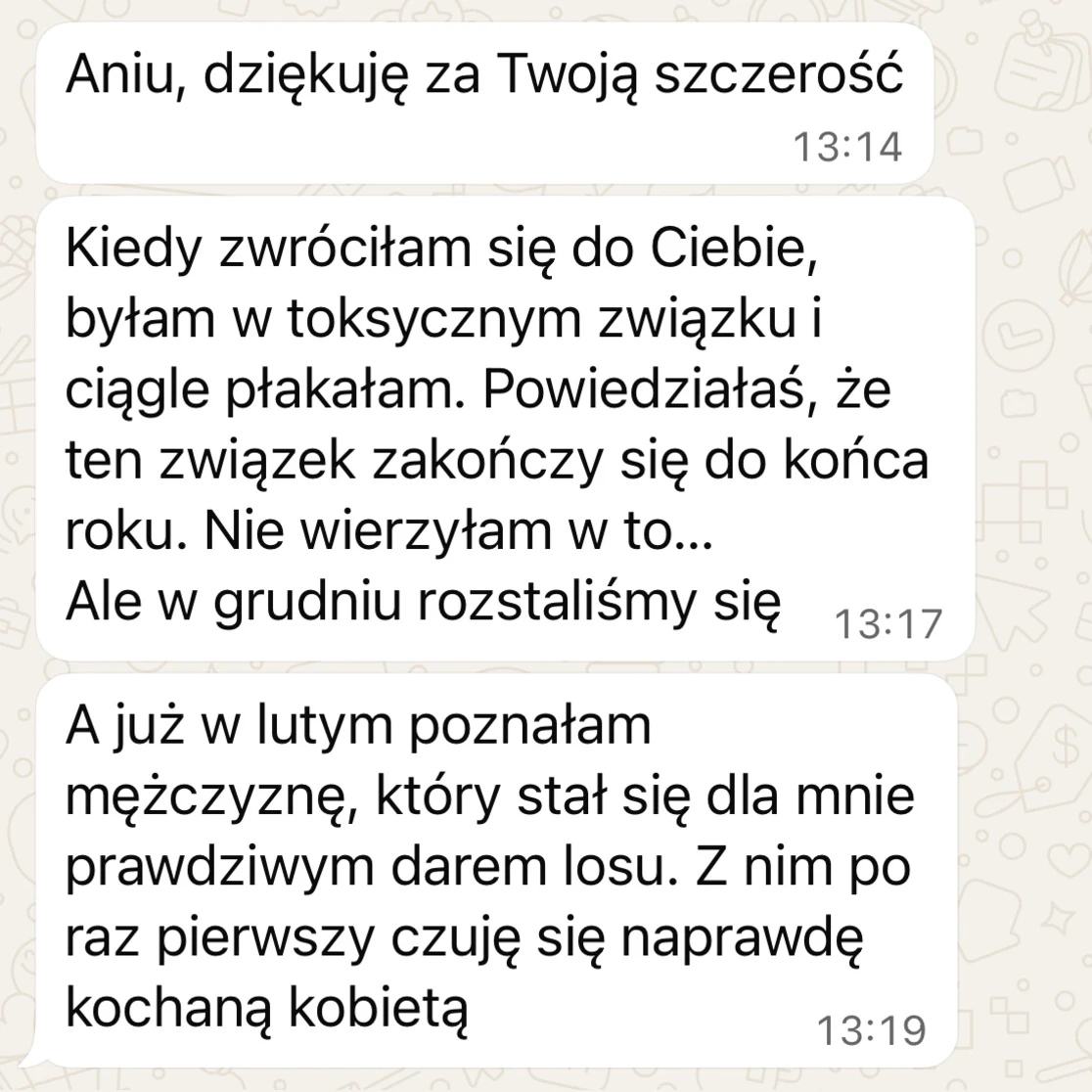 Opinia klientki o wyjściu z toksycznej relacji